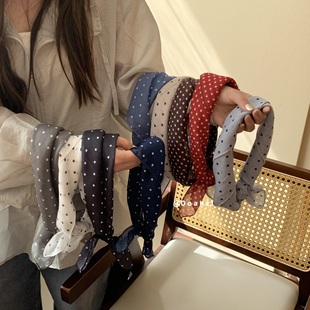 梦露赫本~春夏穿搭配饰小丝巾 圆点棉质小方巾女装饰ins绑发飘带