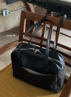 《夜曲》黑色波士顿单肩包 复古大容量电脑包腋下包ins百搭托特包