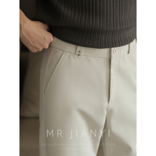JIANYI 男款 春季 金属双扣眼商务休闲西裤 静奢仿生肌理直筒长裤