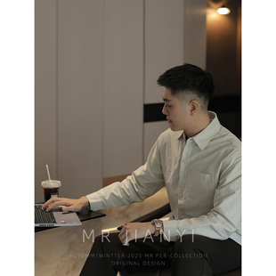 MR JIANYI 秋季条纹叙事诗长袖衬衣复古氛围经典通勤休闲衬衫男