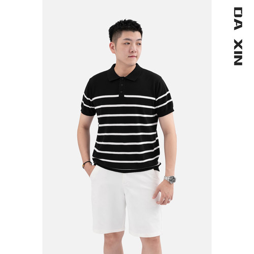 DA XIN 夏季男士时尚商务撞色翻领半袖T恤休闲条纹针织POLO衫男