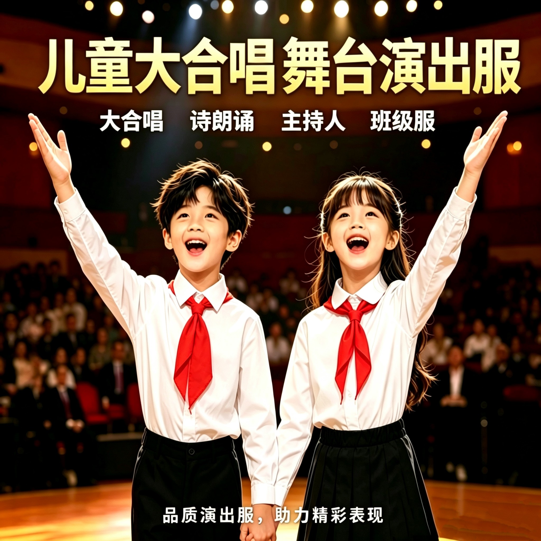 男童白衬衫长袖加绒小学生国庆表演套装儿童合唱演出服男女童班服