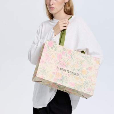 手提袋定制纸袋女装店袋子包装袋 彩色手绘花草服装店手提袋定制