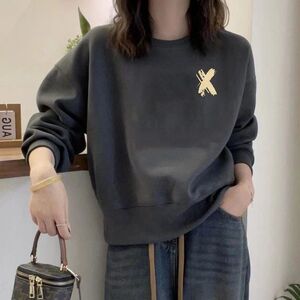 灰色圆领卫衣女士2024春秋新款洋气减龄卡通印花宽松显瘦短款上衣