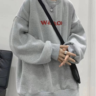 纯棉卫衣男款2025新款秋冬港风圆领宽松潮百搭加厚银狐绒无帽外套