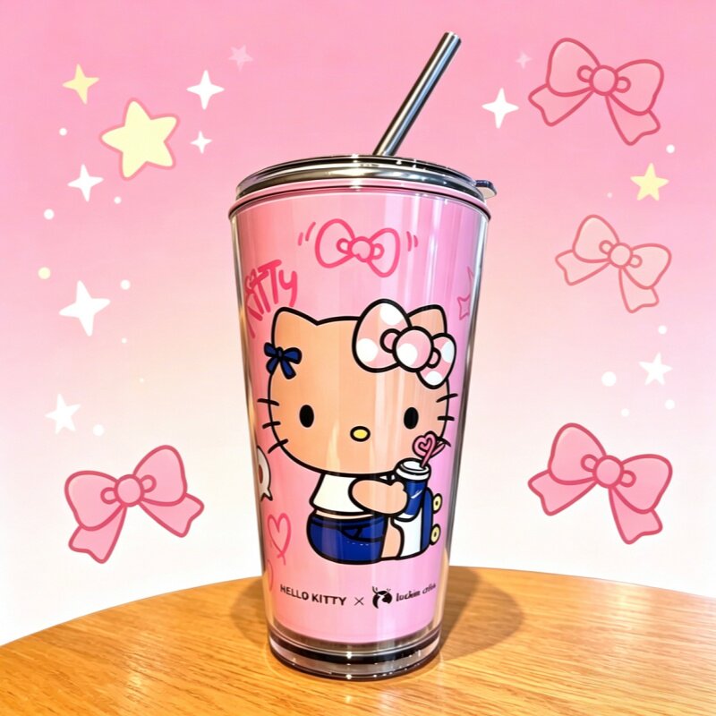 瑞幸HelloKitty超大杯DIY改造物料全套耐热玻璃内胆外壳杯盖吸管