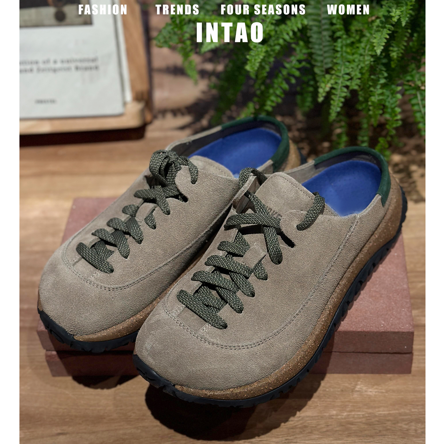 牛皮版~小众系带勃肯鞋半拖男女