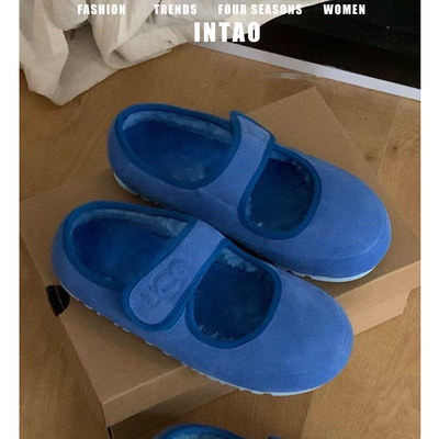 羊皮版~蓝色魔术贴玛丽珍毛毛鞋