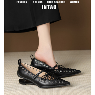 法式尖头复古黑色玛丽珍鞋女2025秋季新款小众异形跟绑带高跟单鞋