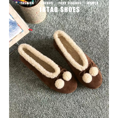 法式复古一脚蹬豆豆毛毛鞋女