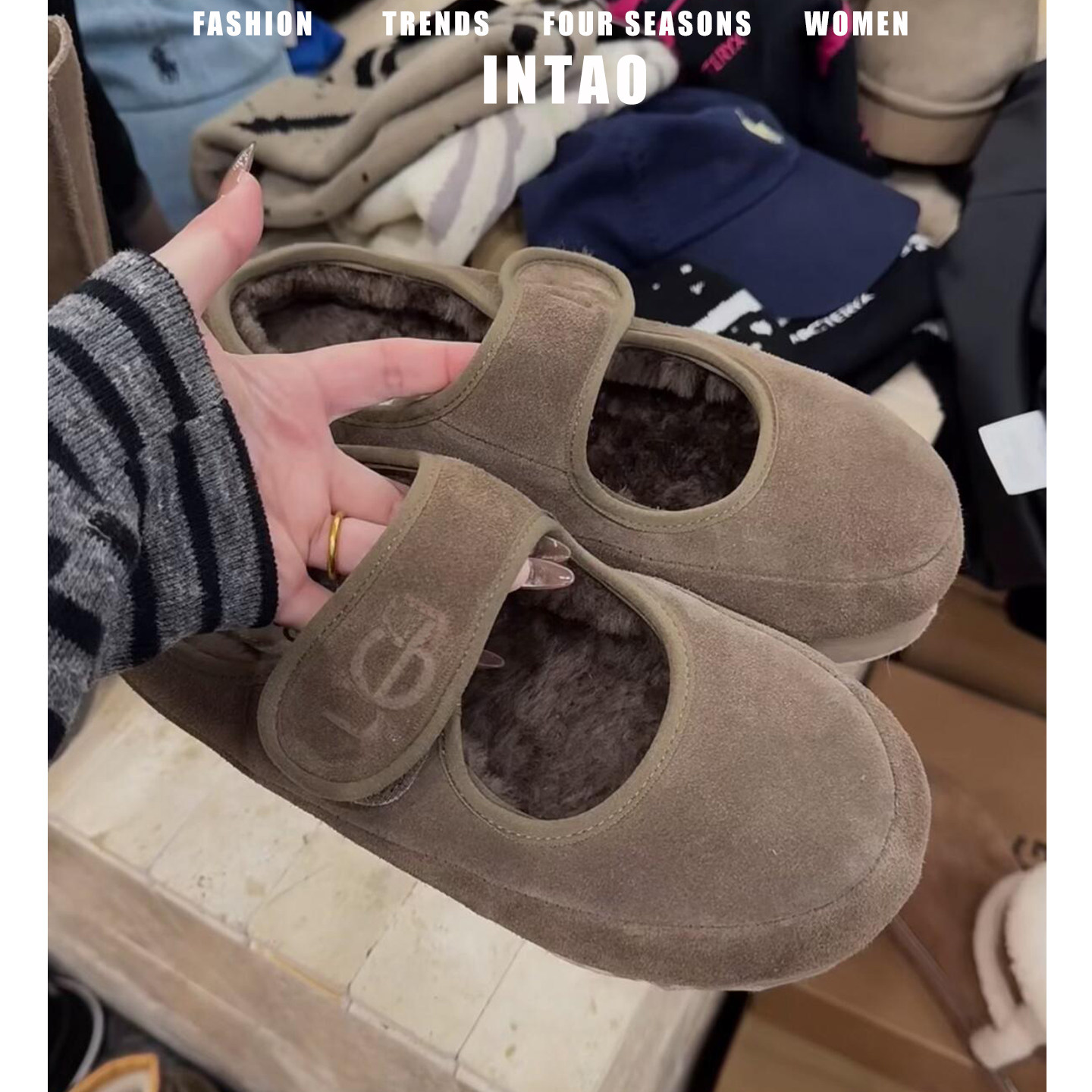 胡桃色玛丽珍毛毛鞋女冬季外穿2025新款加绒平底棉鞋法式浅口单鞋,女鞋,浅口单鞋,淘宝优惠券,粉丝福利购,淘宝优惠卷