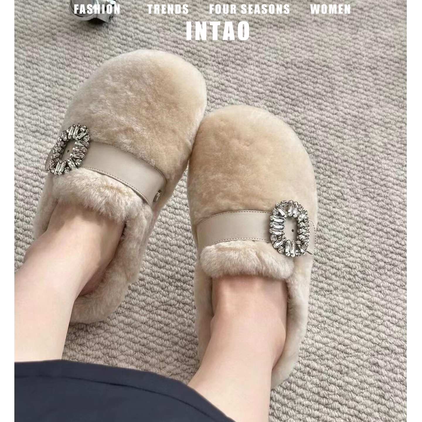 白色超火毛毛鞋女冬季加绒2025