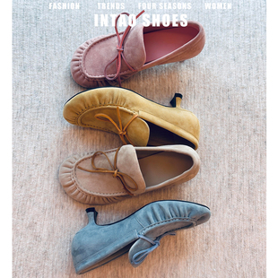 五色可选！法式芭蕾风高跟鞋女粗跟2026年新款蝴蝶结褶皱豆豆单鞋