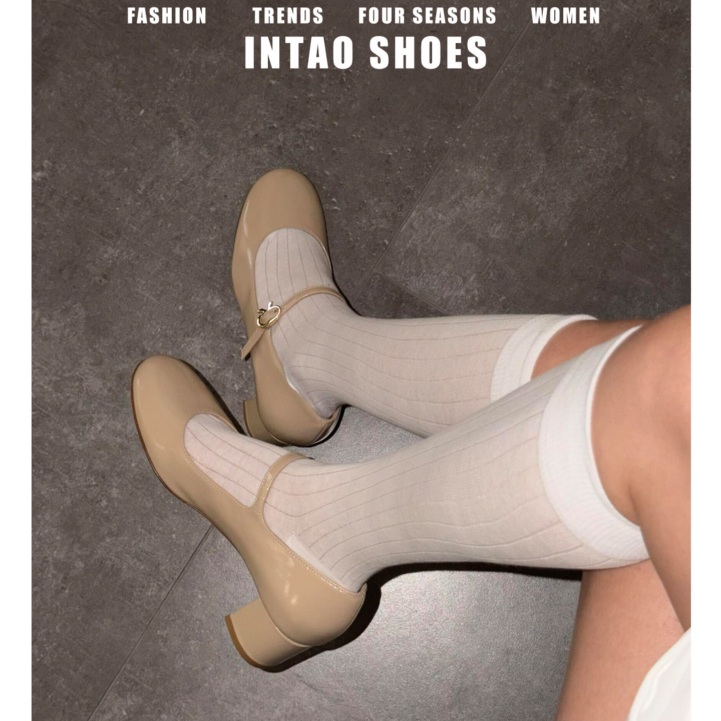 5CM玛丽珍高跟鞋女粗跟2026年春季新款一字扣带法式漆皮裸色单鞋