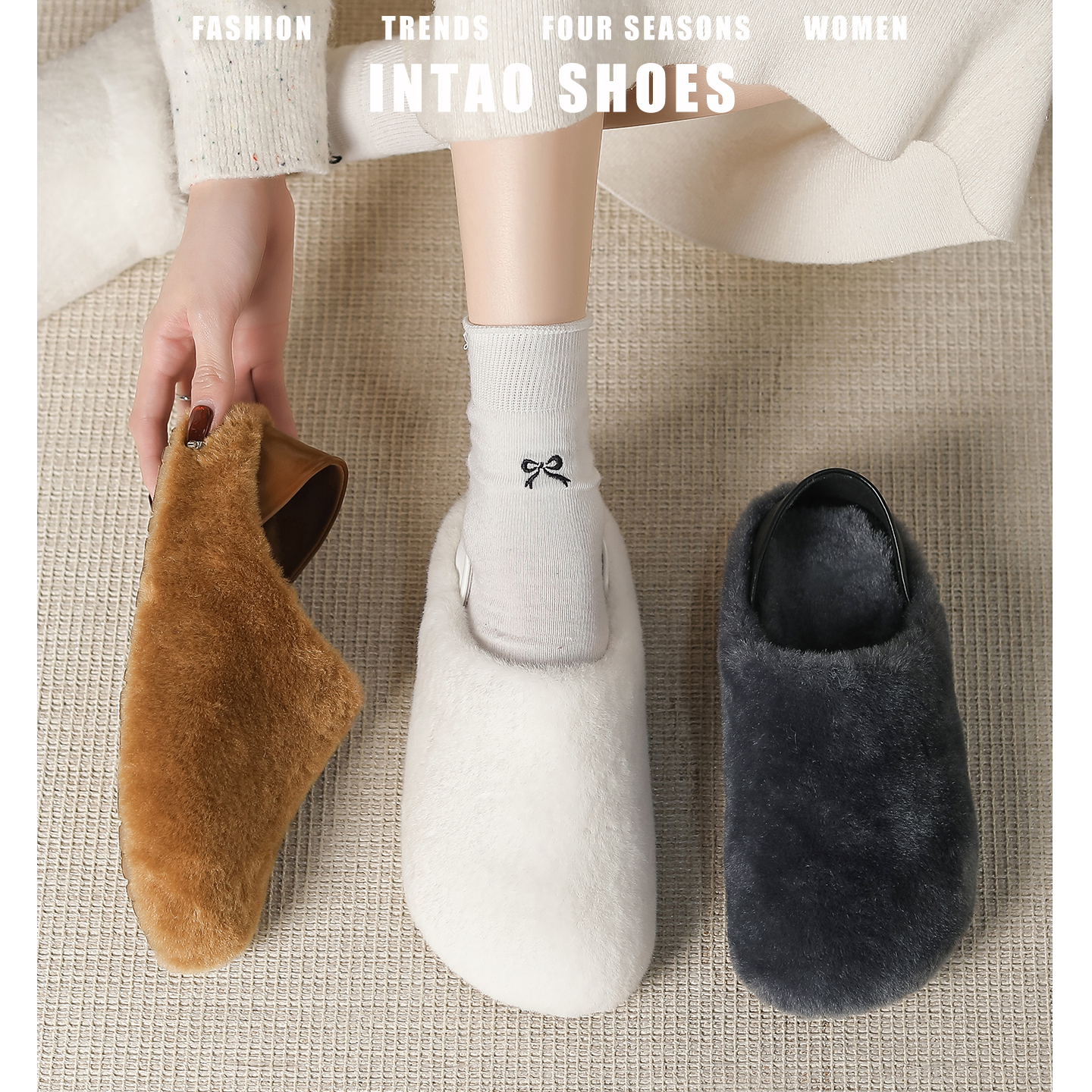 三色内增高加绒全包勃肯鞋女