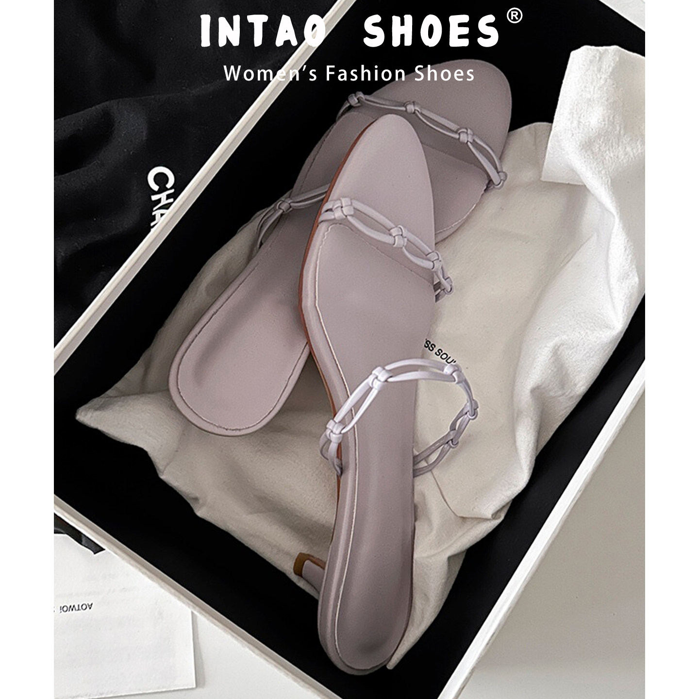 紫色绝美小众编织一字型凉拖女外穿2026夏季新款配裙子法式高跟鞋