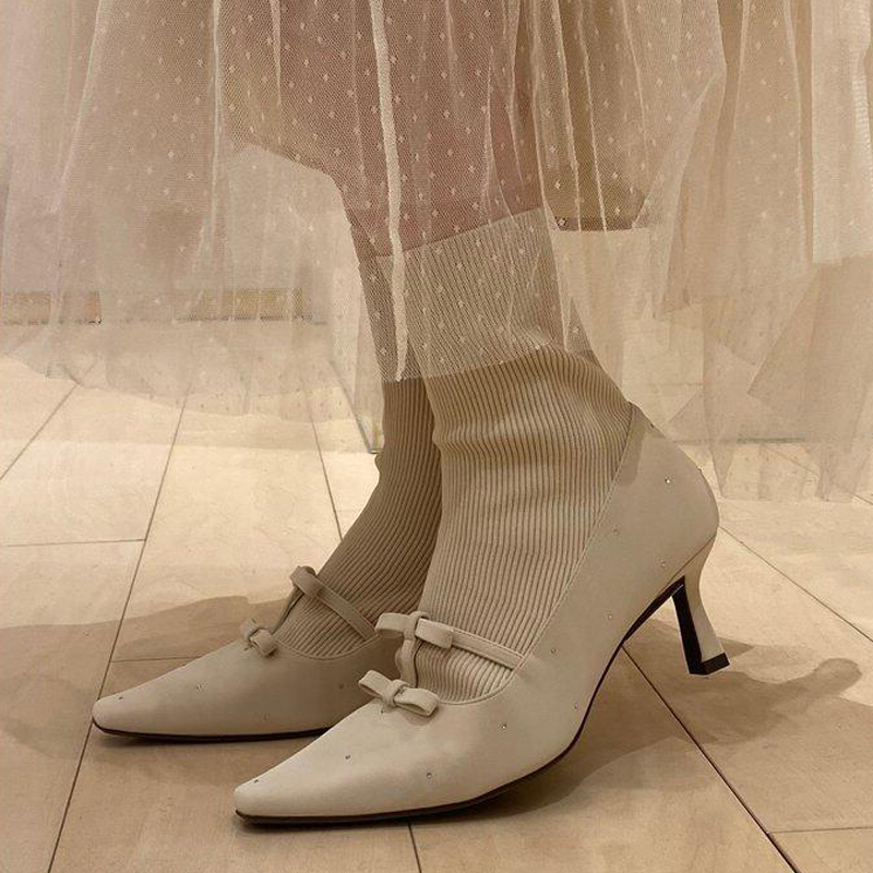 法式蝴蝶结高跟鞋女细跟小香风