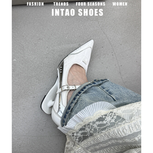 设计感小众白色名媛气质高跟鞋女2026春季新款法式异形跟绸缎单鞋