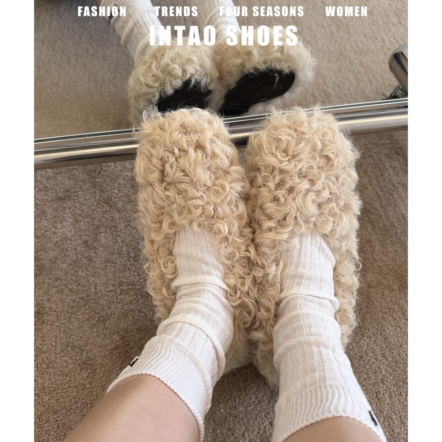 巨好看的泰迪卷毛毛鞋女外穿2025新款一脚蹬豆豆鞋平底玛丽珍单鞋,女鞋,浅口单鞋,淘宝优惠券,粉丝福利购,淘宝优惠卷