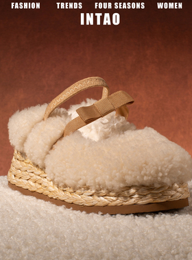 赵露思&许妍款厚底包头半拖鞋女冬外穿加绒羊羔毛内增高毛毛棉鞋