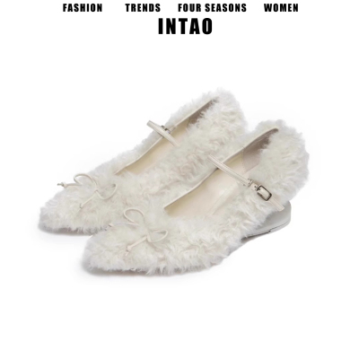 设计感小众加绒玛丽珍毛毛鞋女