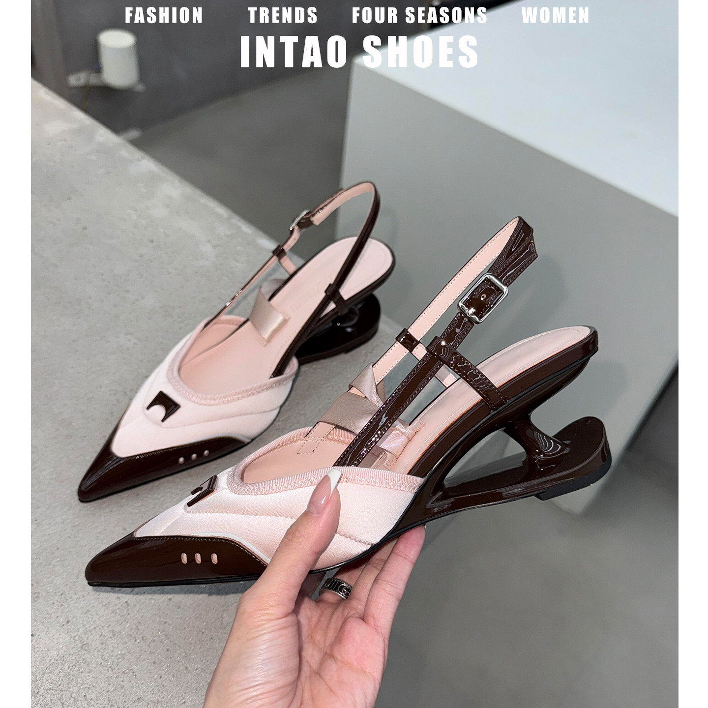 巨好看的粉色包头凉鞋女夏外穿精致2026新款小众尖头小个子高跟鞋