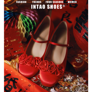 法式玫瑰花玛丽珍鞋女2026年新款红色秀禾婚鞋新娘鞋漂亮单鞋平底