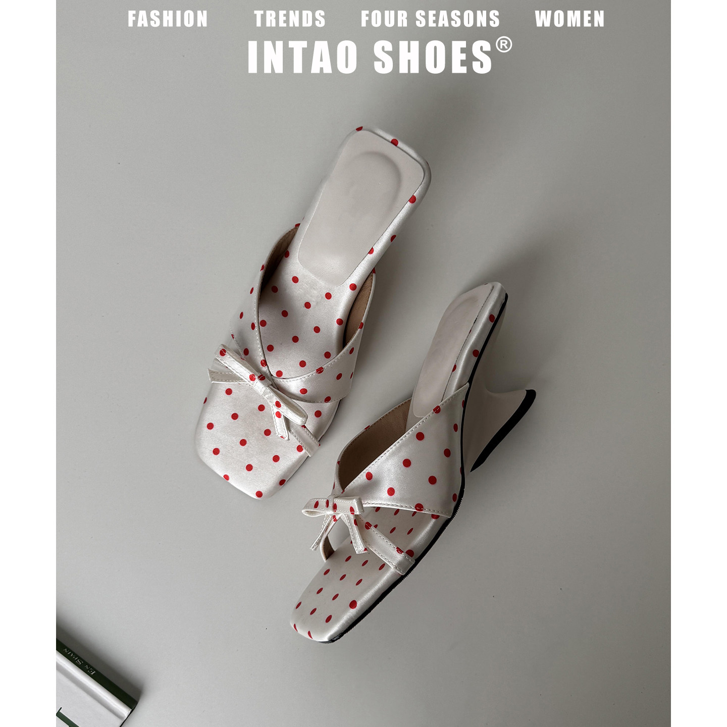 高级感波点蝴蝶结高跟一字拖鞋女夏外穿2026新款露趾异型跟凉拖鞋