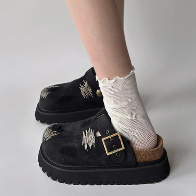 黑色牛仔包头半拖鞋女夏季外穿