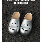 设计感小众银色笑脸包头半拖鞋 增高厚底刺绣穆勒鞋 女2026春季 新款