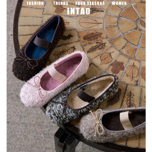 一字带外穿保暖单鞋 女冬加绒2025新款 蝴蝶结毛绒玛丽珍毛毛鞋 法式