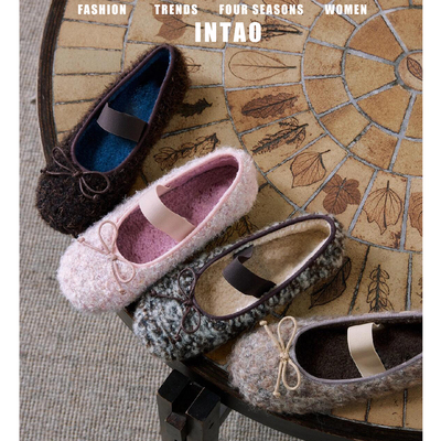 法式蝴蝶结毛绒玛丽珍单鞋女加绒