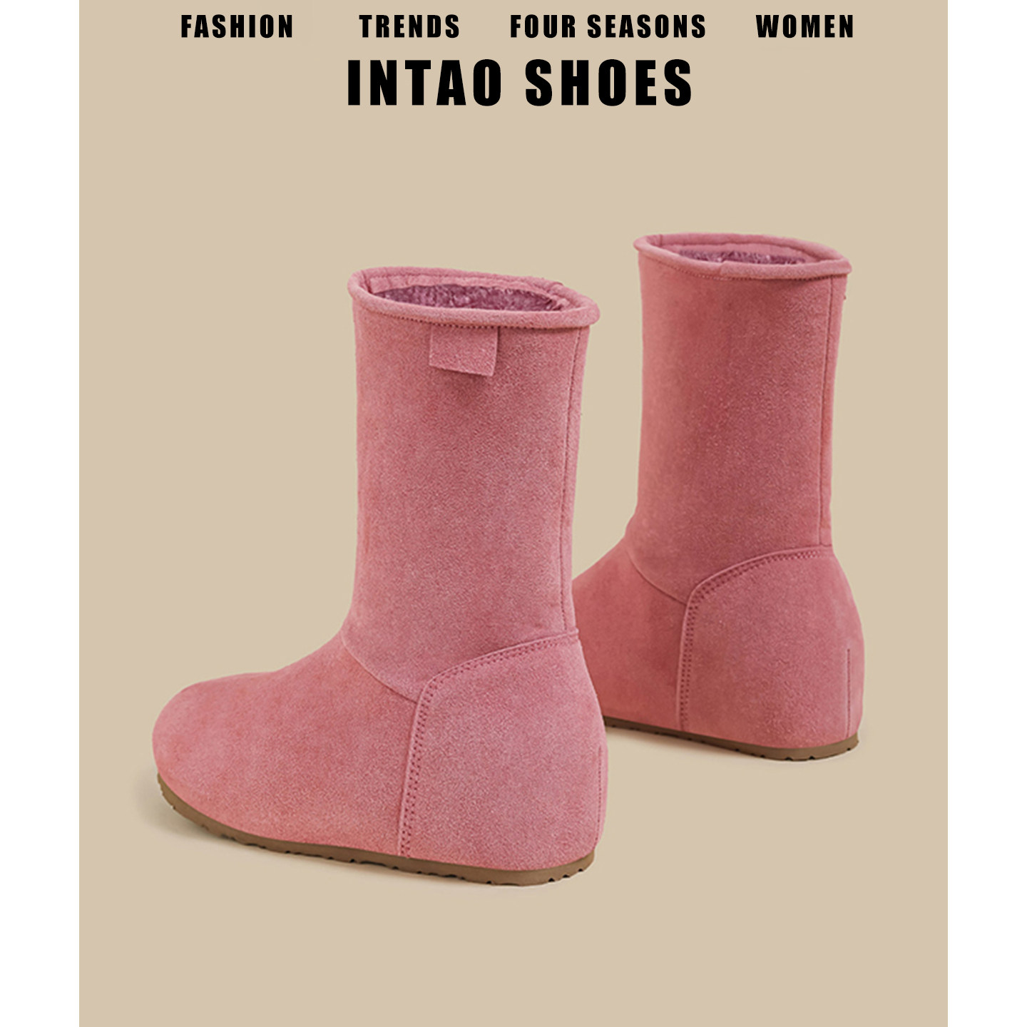 粉色巨好看的防滑雪地靴女冬加绒2025新款内增高毛毛短靴保暖棉鞋