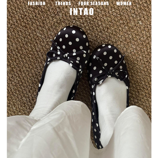 黑色波点蝴蝶结芭蕾舞鞋女平底2026春季一脚蹬温柔玛丽珍浅口单鞋