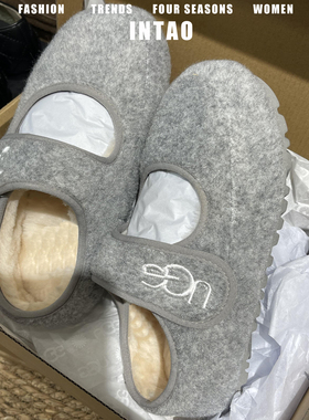 羊皮版~灰色豆豆毛毛鞋女冬加绒2025新款软底玛丽珍单鞋厚底棉鞋