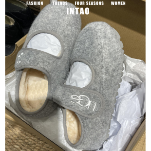 羊皮版~灰色豆豆毛毛鞋女冬加绒2025新款软底玛丽珍单鞋厚底棉鞋