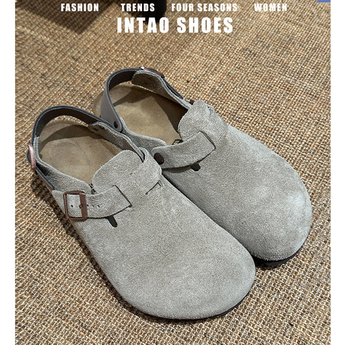 真牛皮~沙色两穿软木勃肯鞋女