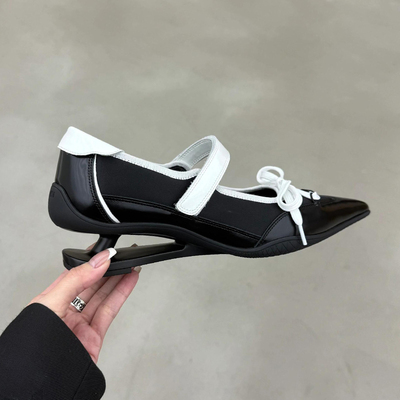 黑色尖头系带蝴蝶结玛丽珍单鞋女