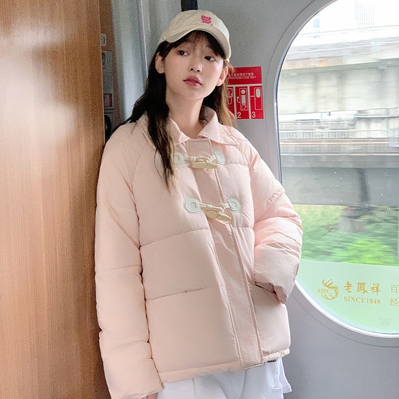 小个子休闲外套棉袄外套女牛角扣短款棉服女装韩系学院风宽松加厚