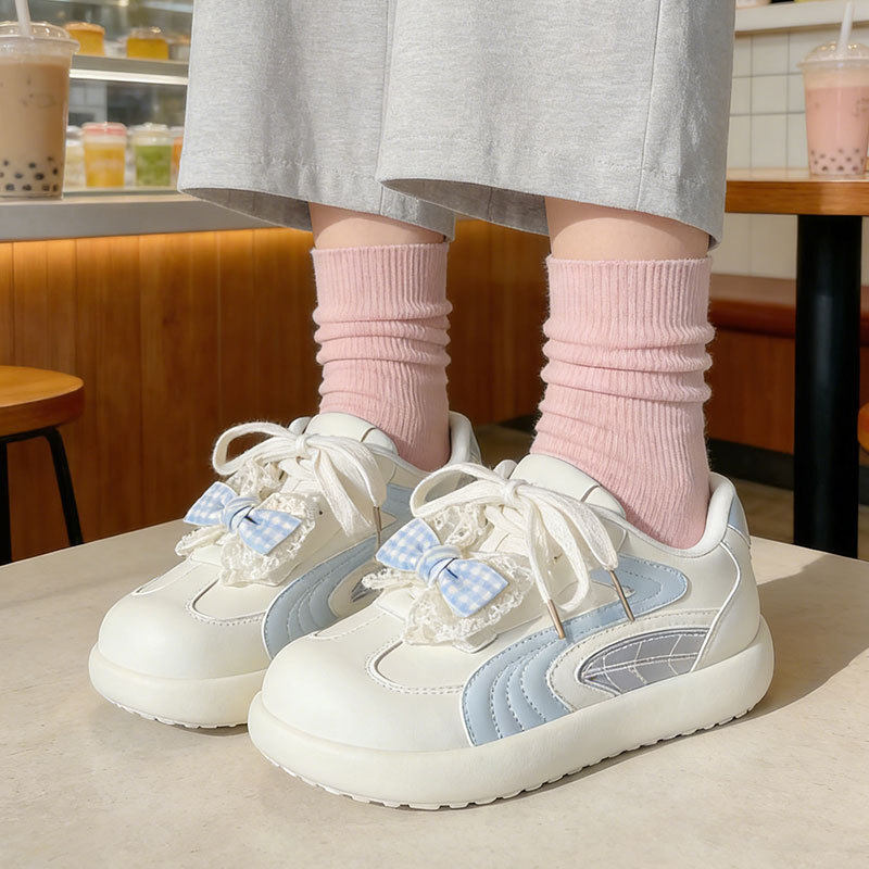厚底小白鞋百搭chic鞋子德训鞋女款2026新款春夏季小众蝴蝶结板鞋