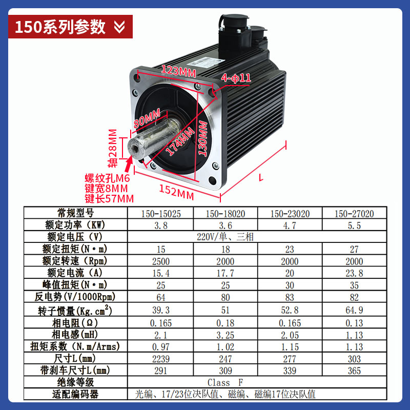 150/180普菲德伺服电机套装220V/380V K3F-50D/75D驱动器可带刹车