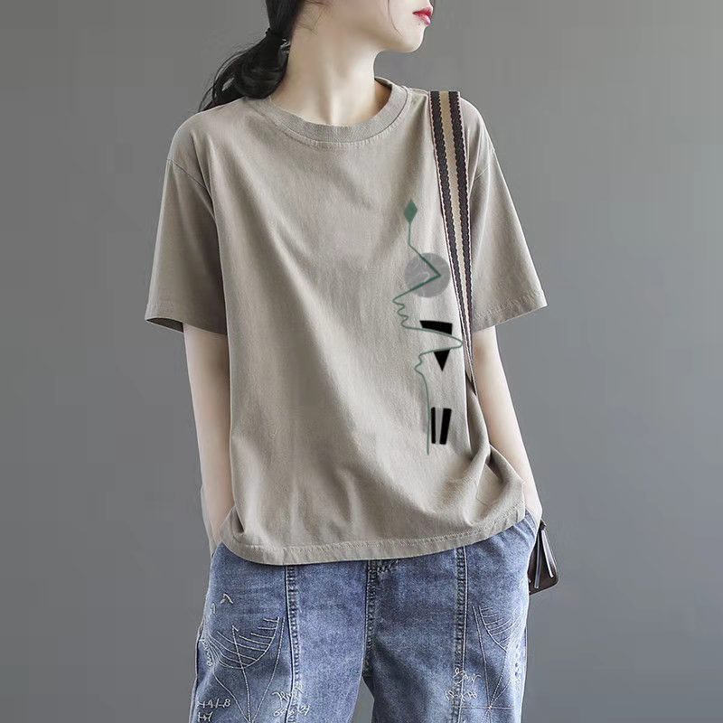 短袖韩版薄款印花纯棉女不起球