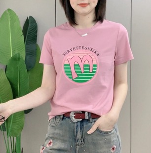 品牌折扣店正品 T恤女百搭显瘦体恤上衣潮 女装 欧洲站简约字母短袖