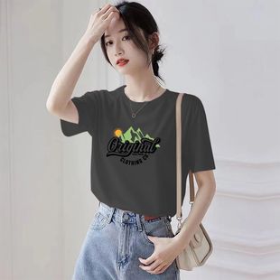 时尚 灰色T恤女短袖 纯棉正肩显瘦体恤衫 夏季 减龄显瘦高级上衣 新款