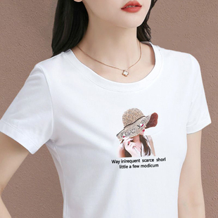 潮 即墨100%纯棉短袖 印花t恤女夏季 年新款 上衣设计感宽松显瘦女装