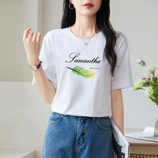 显瘦半袖 新款 高档纯棉宽松大码 ins 体恤衫 短袖 即墨白色t恤女装 夏季