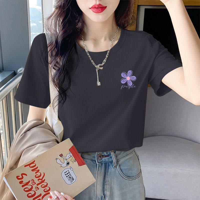 高端名牌流行女装100%纯棉短袖t恤女设计感减龄印花洋气半袖上衣,女装/女士精品,T恤,淘宝优惠券,粉丝福利购,淘宝优惠卷