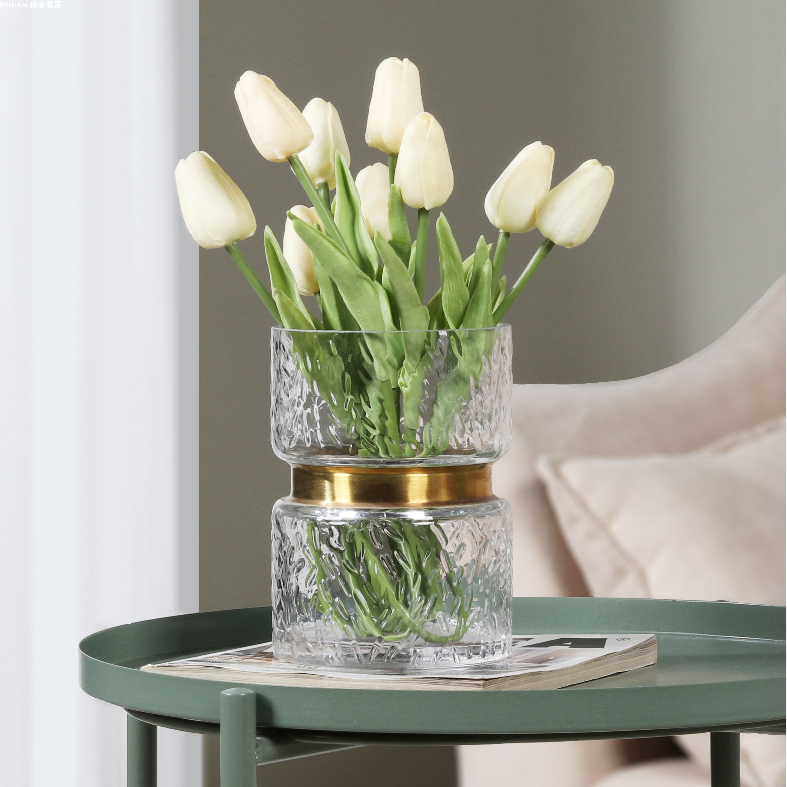 简约轻奢玻璃花瓶透明插花水养鲜花玄关茶几桌面装饰创意花器摆件