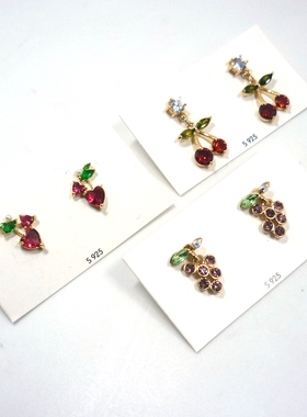 礼品925银针镀金心形葡萄樱桃