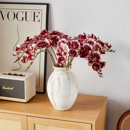 7头樱桃红蝴蝶兰中式年宵花干花仿真花手感假花客厅婚房布置花卉